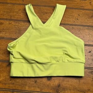 BECCO Sport Bra Neon Yellow Cross Back Athletic Workout Gym S